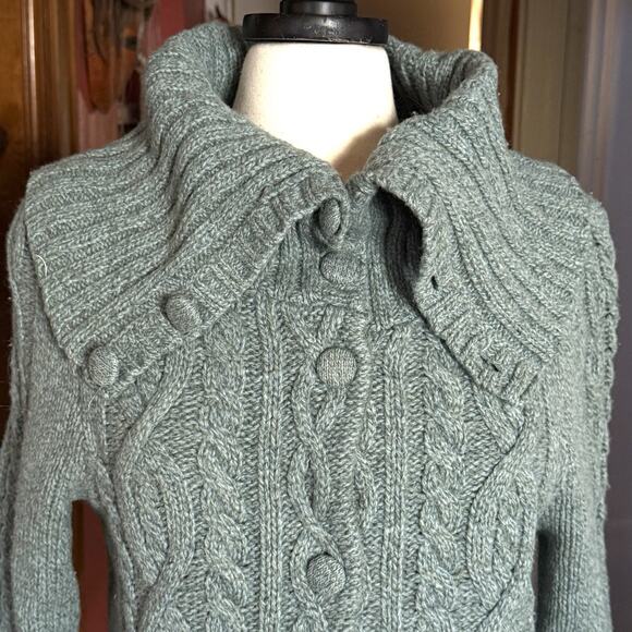 Anthropologie Sleeping on Snow Cardigan Sweater XL Cable Knit Lace Cuff Sleeves - Picture 13 of 16